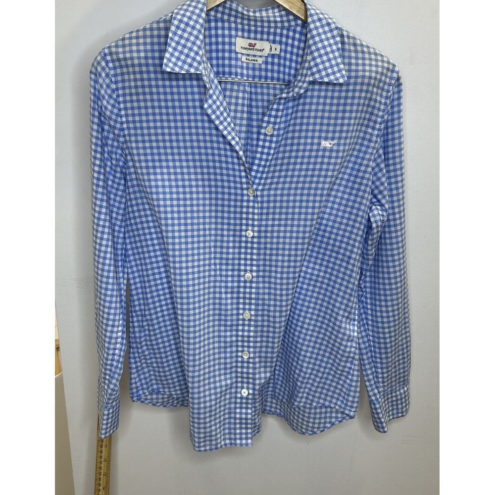 Vineyard Vines Classic Relaxed Button‎ Up Shirt Men's Blue White Color Size 6